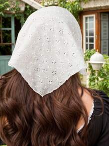 1pc White Embroidered Floral Triangle Scarf Headband, French Countryside Style, Suitable For Daily Outfit, Picnic, Beach Vacation Bandanas Head Bandana Hair Scarf
