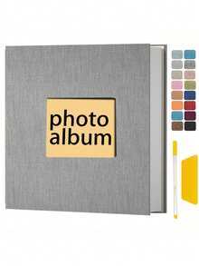 大尺寸亚麻相册，自粘磁性剪贴簿相册，情人节生日礼物，婚礼留言簿，DIY剪贴簿，40页，28x26.5厘米