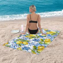 1 pieza Toalla de playa de microfibra ultra suave con estampado de limón - Absorbente, secado rápido, adecuada para nadar, acampar, bañarse y decoración del hogar, esenciales de viaje, accesorios de viaje, artículos esenciales de playa