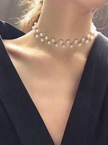 1pc Women's Retro French Pearl Necklace, Elegant High-End Luxurious INS Style Choker Necklace For Bride, Party, Wedding