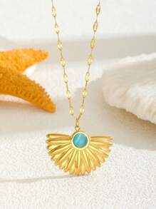 1PC Versatile Fashion Stainless Steel Leaf Pendant Necklace For Women Fashion Party Street Summer Beach Vacation Accessory Birthday Gift For Daily Decoration
