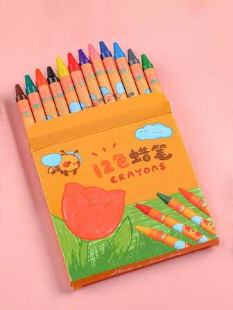 1 支可爱郁金香形状蜡笔，12 种颜色，干净的手，儿童美术用品，幼儿园，画笔蜡笔，返校