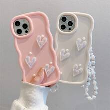 1 件可爱多巴胺马卡龙波浪手机壳，兼容 16/Redmi Note 11 4G/Galaxy A55/Infinix Note 30/ Moto E30/Camon 20/Camon 20 Pro 4G/Spark 8C/ Spark Go 2022/Smart 7 & Smart 8，带琥珀珍珠心形 + 蝴蝶结挂绳 - 粉色 - 查看 3