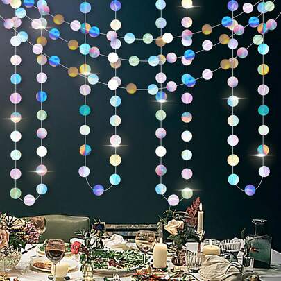 3pcs Paper Garland, Circle Dots Garland, 39 Ft Hanging Iridescent Round Garland Decoration, Round Circle Banner For Birthday, Party Decoration, Wedding