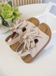 Zomerse kindersandalen met strikversiering, prinsessenstijl, comfortabele platte sandalen met klittenbandsluiting voor meisjes
