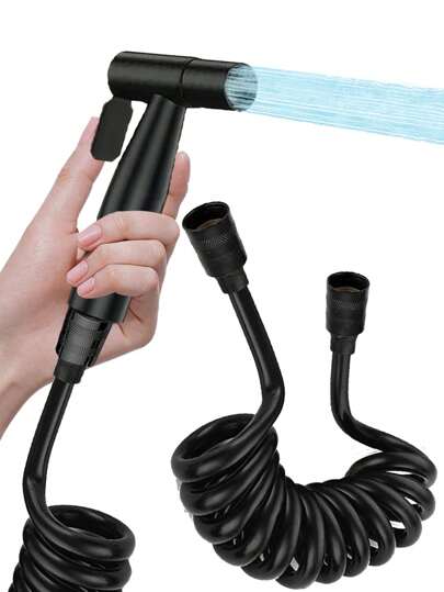 1 Set Black 304 Stainless Steel Handheld Bidet Sprayer With Pressure Boost Nozzle + 59.06in Expandable ABS Hose, Modern Bathroom Bidet Attachment Set