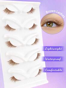 5 Pairs Brown Half-Strip False Eyelashes, Natural Makeup Effect, Transparent Stem, Create Lightweight Fluffy Cat Eye Makeup, Natural Short Accent False Eyelashes, Outer Corner False Eyelashes, 3/4 False Eyelashes, Reusable Eyelash Set - 自然纖長款 - 查看 4