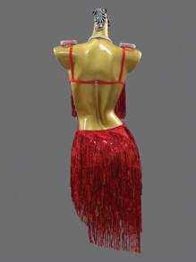 ABC Dancing Nuevo vestido de danza latina con lentejuelas y flecos, para baile de salón, fiesta, competición y actuación