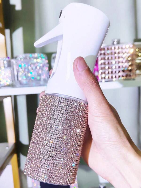 1pc 200ml Rhinestone Decor Continuous Fine Mist Spray Bottle, Luxurious Sparkly Style, Minimalist Cylindrical Shape, Suitable For Cosmetics, Home Cleaning, Hair Care, Disinfection, Watering Plants And More