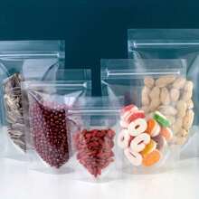 Environ 100 pièces de sacs à fermeture éclair transparents et refermables, sachets de rangement pour aliments transparents et autoportants, sacs en plastique jetables non revêtus pour Noël, Halloween, Pâques