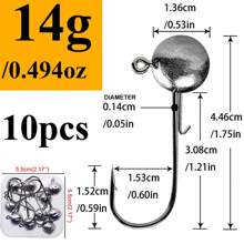 10pcs A Box 2g-20g All Size Head Jigs Hook Ned Anti-Baiting Head Hook Soft Bait Hook, Accessories For Fresh Water And Salt Water Fishing - Perfect For Soft Worm Fishing