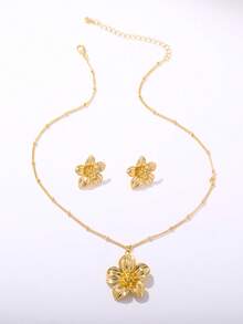1 Set Floral Necklace & Earrings Jewelry For Women, Exquisite Accessory For Everyday Wear - Flower - View 6