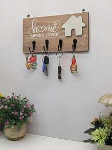 1pc Wall Mounted Wooden Keyholder Hook, Suitable For Front Door, Kitchen, Store, Home, Office, Car, Vehicle Keys, Vintage Decor For Home, Room, Wall