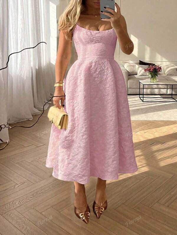 Vestido de boda de verano talla grande Floreya, vestido midi con ajuste a la cintura, unicolor elegante de alta calidad francesa, blanco