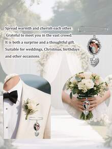 1pc Customized Photo Wedding Brooch Pendant Decoration, Personalized Bridal Bouquet Pendant, Christmas Gift, Suitable For Middle School, High School, College Students, Colorful, Cute, Playful, Fun, Kawaii, Y2K Style, Fashion, Unisex, Casual, Customized, Unique, Ideal Gift For Him/Her, Boyfriend, Girlfriend, Family, Friends, Custom Brooch, Comfortable - Antique Silver - View 5