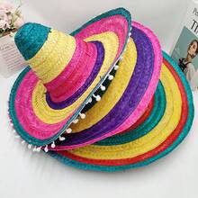 Random Color Straw Hat, Mexican Straw Hat, Woven Straw Hat, Fluffy Ball Straw Hat, Halloween Straw Hat, Party Straw Hat, Performance Prop Straw Hat - Multicolor - View 9