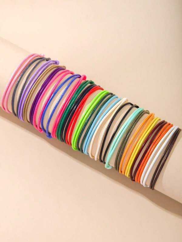 24 قطعة / مجموعة أساور محبوكة من خيط البوليستر الشمع، مناسبة للنساء للارتداء اليومي والشاطئ وعطلات الصيف