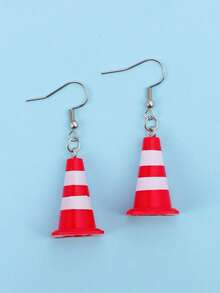 1pair Of Traffic Barricade Creative Pendant Earrings, Cute Novelty Jewelry Gift
