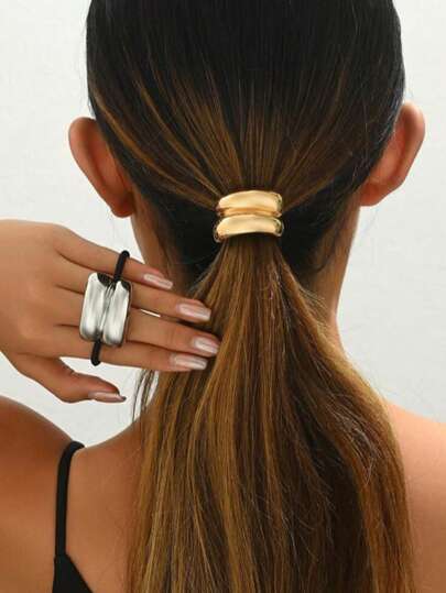 1 peça/2 peças de anel de metal curvo, elástico de cabelo, grampo de rabo de cavalo, elástico de cabelo, acessórios femininos, prendedores de rabo de cavalo, elásticos de cabelo, elásticos de cabelo, scrunchies, corda de cabelo, elástico de cabelo, bobbles de cabelo