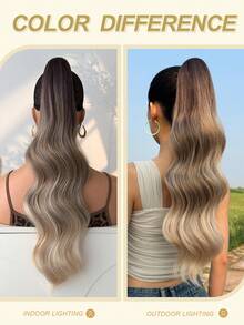 22-24 Inch Wavy Ponytail Hair Extension Claw, Wavy Curly One-Piece, For Women, Multi-Color - Brown Ombre - View 7