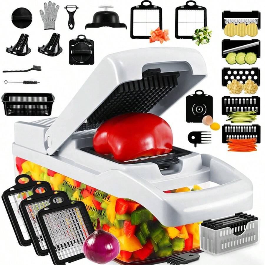 Professional 26-In-1 Vegetable Chopper,Food Chopper,Food Chopper, Onion Chopper, Veggie Chopper,Veggie Chopper With Container,Chopper Vegetable Cutter,Vegetable Chopper With Container - 白色 - 查看 1