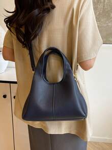 Women's Fashionable Tote Bucket Bag, Stylish Minimalist Elegant Large Capacity, Deep Blue Color, Suitable For Shoulder Wear - Blue - View 6