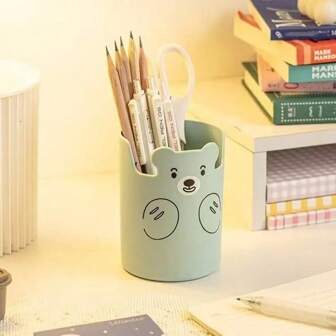 1pc Random Bear-Shaped Pen Holder, Makeup Brush Holder & Phone Stand School Supplies, Back To School