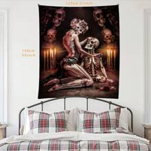 1 pezzo Arazzi decorativi in poliestere, stile gotico romantico, con coppia di scheletri e decorazioni floreali con candele, appesi al muro, per decorazione della casa, del soggiorno, della camera da letto, stile bohémien, estetico, regalo unico, decorazione di fantasia dark
