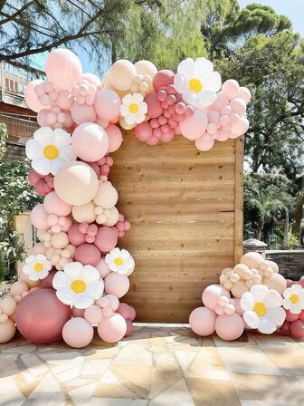 Kit de arco de globos de 114 piezas de margaritas blancas, adecuado para decoración de bodas, aniversarios y fiestas de cumpleaños