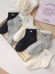 4 pares de calcetines medianos de unicolor con estampado de corazón para niños, calcetines de encaje floral - adecuados para uso diario, versátiles y casuales para todas las estaciones, calcetines deportivos y atléticos para jóvenes, adolescentes, niños y bebés, en colores aleatorios