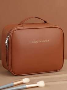 Large Capacity Spacious Double Layer Cosmetic Bag, PU Leather Waterproof Cosmetic Bag, Cosmetic Storage Bag, Lightweight Toiletries Cosmetic Bag, Large Capacity Toiletries Bag With Dividers, Cosmetic Travel Bag, Multifunctional Travel Storage Bag