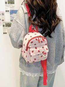 Cute & Sweet Corduroy Lightweight Large Capacity Backpack, Soft & Portable, Suitable For Outdoor Travel, Spring Outings, School, Printed Pattern Placement Is Random