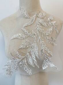 1 Piece Of 3D Bead Embroidery Sequin Lace Decal Sewing Flower Fabric Collar Patch Suitable For Wedding Dresses, Brides DIY Crafts