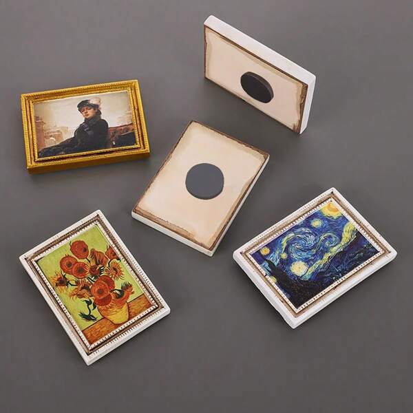 1 pieza Marco de foto mini de la famosa pintura del mundo, Serie de arte de Van Gogh, Imán de refrigerador de cielo estrellado creativo de alta gama, Pegatina decorativa retro 3D magnética, Recuerdo de viaje, Imán para decoración del hogar - El regalo perfecto para Navidad, Halloween, Pascua, Acción de Gracias