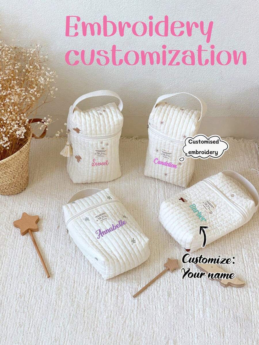 1 Pc Personalized Embroidered Tote Bag For Moms, Large Capacity Customized Embroidery Maternity Bag, Fashionable And Versatile Mummy Handbag For Outdoor, Cute Bear Pattern Diaper Wet Wipes Organizer Bag, Multi-Function Diaper Bottle Storage Handbag With Stroller Hook, Embroidered Bear Pattern Tote Bag, Suitable For Daily Use, Can Be Gift For Family, Friends, New Moms
