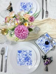 20 chiếc/gói khăn giấy dùng một lần in hoa màu xanh, 10x10 inch, thanh lịch cho đám cưới, sinh nhật, tiệc trà, trang trí sự kiện, sử dụng tại nhà và nhà hàng - Màu xanh lam - Xem 6