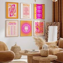 1PC Modern Retro Aesthetic Posters And Prints Orange Pink Preppy Y2k Quote Wall Arts Canvas Painting Wall Picture For Dorm Room Decor Optional Frame ,Wall Art With Frame - Multicolor - View 4