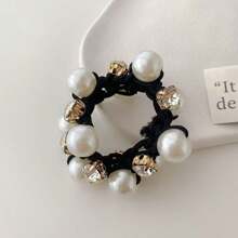 1pc Elegant Rhinestone Faux Pearl Hair Tie For Women, Simple Chic Hair Band Hair Accessory Ponytail Holders Hair Elastics Hair Rubber Bands Scrunchies Hair Rope Elastic Hair Tie, Hair Bobbles