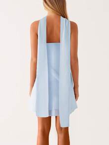 Women Y2k Tube Mini Dress With Scarf Sets Solid Color/Floral Strapless Sheer Mesh Bodycon Short Dress Summer Backless Slim Fit Going Out Dress Cocktail Party Club Beach Vacation Dresses - 藍色 - 查看 2
