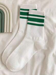 1/8 Pair Unisex Green Striped Outdoor Sports Socks