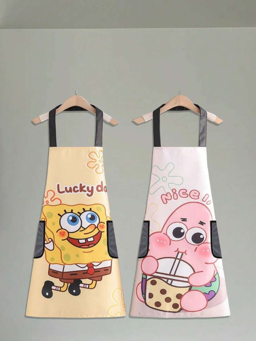SpongeBob SquarePants Nuevo delantal de Bob Esponja, de nivel altamente atractivo, delantal de cocina de Bob Esponja, delantal para el hogar, resistente al agua, al aceite y a la suciedad, productos de limpieza y protección para el hogar - Multicolor - Ver 1