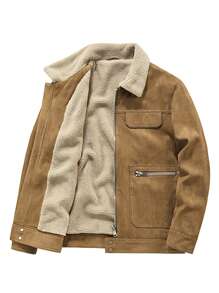 New Deer Suede Men Jacket, Thicken Warm Casual Outerwear For Winter, Plus Size