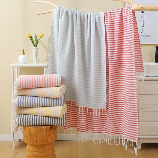 1pc Lightweight Quick-Drying Extra Large Turkish Striped Beach Towel, Bohemian Style, Suitable For Swimming Pool, Swimming, Travel And Camping Beach Essentials