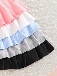 5pcs Girls Young Girl Outdoor Casual Exercise Plain Versatile Black/White/Gray/Pink/Blue 5 Colors Breathable Pleated Skirts, Summerwear - Multicolor - View 5