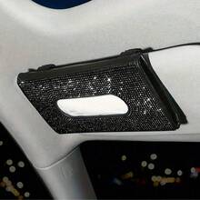 1 件装汽车人造钻石纸巾盒、汽车遮阳纸巾盒、闪亮水钻纸巾袋、PU 皮革人造水晶纸巾盒 - 滿鑽 - 查看 13