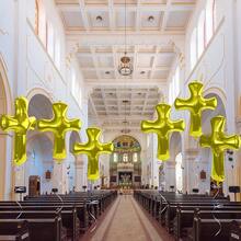 6 sztuk zestawów balonów foliowych w kształcie krzyża na komunię świętą, odpowiednich na pierwszą komunię świętą, dekoracje na przyjęcia z okazji chrztu, dekoracje na chrzest, balony na chrzest