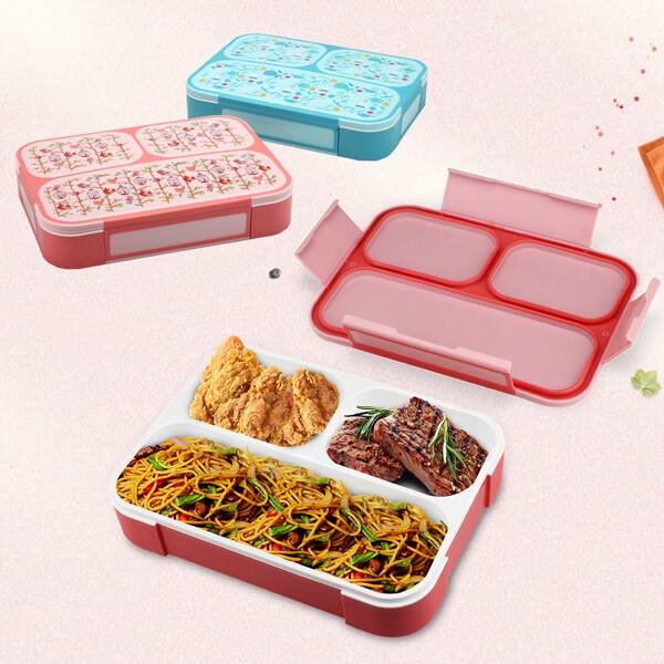 1pc Portable Plastic Compartment Bento Box, Daily Casual Household Items,School Supplies