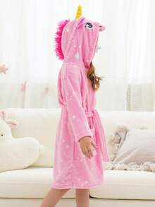 Tween Girl Pink Unicorn & Starry Sky Pattern Belted Sleep Robe