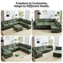 Advwin Oversized Modular Sectional Sofa, 5/6/7/8 Seat Plush Chenille Couch With Storage Ottoman & Thick Cushions, Modern Comfy Convertible L Shaped Sleeper Sofa Bed For Living Room, Green - 綠色 - 查看 2