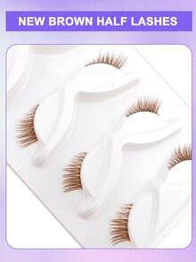 5 Pairs Brown Half-Strip False Eyelashes, Natural Makeup Effect, Transparent Stem, Create Lightweight Fluffy Cat Eye Makeup, Natural Short Accent False Eyelashes, Outer Corner False Eyelashes, 3/4 False Eyelashes, Reusable Eyelash Set - 自然纖長款 - 查看 8